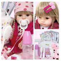 Bebê Reborn Boneca Loira Girafa Silicone Realista 22 Itens