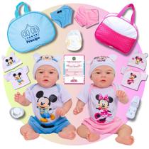 Bebê Reborn Boneca Mary Gêmeos Mickey E Minnie Com Bolsa