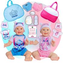 Bebê Reborn Boneca Mayze Gêmeos Stitch E Angel Com Bolsa