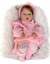 Bebê Reborn Boneca Menina corpo Silicone realista, cabelo Castanho.p/ Dar Banho)25 Itens, vai igual a foto