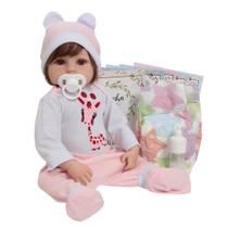 Bebê Reborn Boneca Menina Girafinha Fio a Fio 46cm + Itens