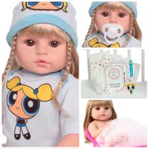 Bebê Reborn Boneca Menina Loira Cabelo Longo Pode Dar Banho