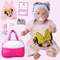 Bebê Reborn Boneca Menina Mary Realista Minnie Original Corpinho Em Silicone Com Bolsa Maternidade