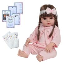 Bebê Reborn Boneca Menina Pijama Rosa 46cm Pode Banho