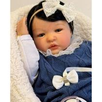 Bebê Reborn Boneca Menina Realista Ana Dolls 50cm MAMA, FAZ XIXI E TOMA BANHO Cabelo Fio a Fio Enxoval Completo de 19 Itens