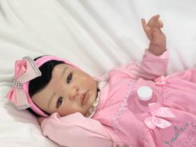 Bebê Reborn Boneca Menina Realista Ana Dolls 50cm MAMA, FAZ XIXI E TOMA BANHO Cabelo Fio a Fio Enxoval Completo de 19 Itens