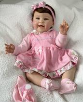Bebê Reborn Boneca Menina Realista Corpo Inteiro Silicone para Banho Olhos Abertos Cabelo Fio a Fio 50cm Enxoval PRONTA ENTREGA