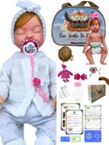 Bebê reborn boneca menina realista silicone olhos fechados loira + acessorios BR Bebê reborn boneca menina realista silicone olhos fechados loira + acessorios BR