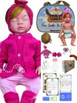 Bebê reborn boneca menina realista silicone olhos fechados loira + acessorios PK Bebê reborn boneca menina realista silicone olhos fechados loira + acessorios PK