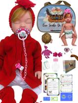 Bebê reborn boneca menina realista silicone olhos fechados loira + acessorios VR