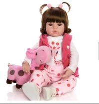 Bebê Reborn Boneca Menina Roupa Girafinha Pode Dar Banho Silicone Realista 48cm