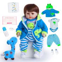 Bebê Reborn Boneca Menino Realista Brastoy Corpo Silicone Pode Dar Banho Conjunto de Roupa Chupeta Mamadeira e Pelúcia