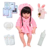 Bebe Reborn Boneca Morena Realista Coelhinho Pelúcia Itens