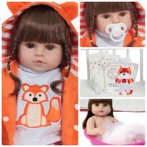 Bebe Reborn Boneca Raposinha Pelúcia Itens Olhos Castanhos
