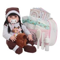 Bebê Reborn Boneca Realista 46cm Capivara Morena Bolsa Itens