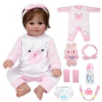 Bebê Reborn Boneca Realista Brastoy Corpo Silicone Pode Dar Banho Roupa Chupeta Mamadeira e Pelúcia Acessórios Completos