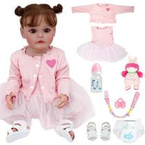 Bebê Reborn Boneca Realista Brastoy Original Acessórios Completos Corpo Silicone Pode Dar Banho Roupa Chupeta Mamadeira e Pelúcia