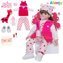 Bebê Reborn Boneca Realista Grande Menina com Roupinha e Acessórios Girafinha 45cm