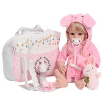 Bebê Reborn Boneca Realista Loira Roupão Coelho Bolsa Itens