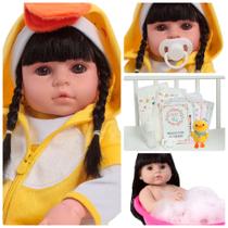 Bebê Reborn Boneca Realista Morena Patinho Fofa Com Bolsa