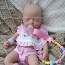 Bebê Reborn Boneca Silicone Sólido 35cm Brastoy Original Pode Tomar Banho Com Kit Conjunto de Roupa Chupeta Mamadeira e Pelúcia