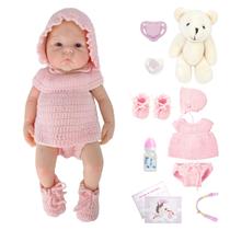 Bebê Reborn Boneca Silicone Sólido 35cm Original Pode Tomar Banho Com Kit Conjunto de Roupa Chupeta Mamadeira e Pelúcia