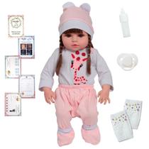 Bebê Reborn Boneca Valentina Girafinha Cabelo Longo + Itens