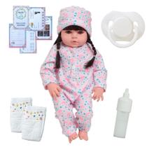 Bebe Reborn Boneca Valentina Morena Pode Molhar + Kit Itens