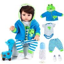 Bebê Reborn Boneco Brastoy Menino Girafa Realista Corpo Silicone Pode Dar Banho Chupeta Mamadeira Pelucia Conjunto de Roupa