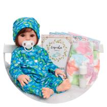 Bebê Reborn Boneco Fio a Fio Realista Pijama Dino + Itens