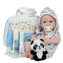 Bebê Reborn Boneco Luca Com Saída de Banho Panda Bolsa Itens