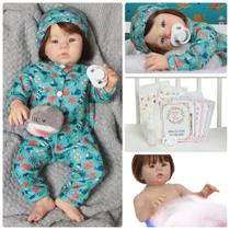 Bebê Reborn Boneco Masculino Cabelo Fio a Fio Castanho Itens