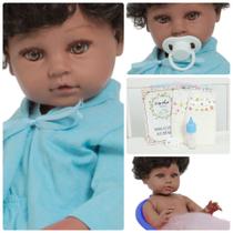Bebê Reborn Boneco Masculino Negro Conjunto Pagão Azul