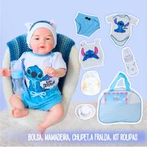 Bebê Reborn Boneco Menino Mary Realista Stitch Original Corpinho Em Silicone Com Bolsa Maternidade