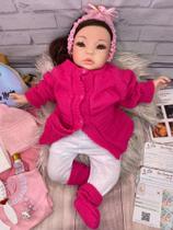 Bebê Reborn Cabelo Castanho Pink Enxoval Premium Exatamente como a Foto