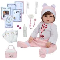 Bebê Reborn Cabelo Longo Castanho em Roupa Girafinha Linda