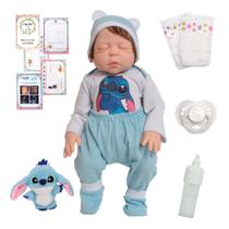 Bebê Reborn Cabelo Realista Stitch com Roupinha Fofa