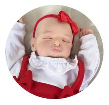 Bebê Reborn Carequinha Realista Olhos Fechadinhos Corpo de Tecido 47cm, 2kg Enxoval Completo PRONTA ENTREGA