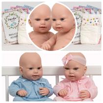 Bebê Reborn Casal Gêmeos Careca Kit Lara Luca Enxoval Itens Bebê Reborn Casal Gêmeos Careca Kit Lara Luca Enxoval Itens