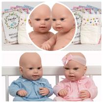 Bebê Reborn Casal Gêmeos Careca Kit Lara Luca Enxoval Itens