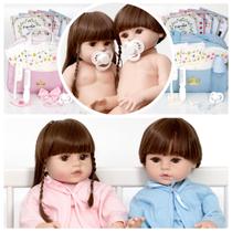 Bebê Reborn Casal Gêmeos Corpo de Silicone Pode Dar Banho