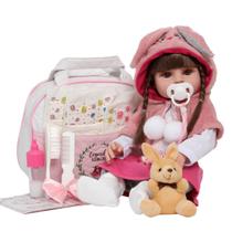 Bebê Reborn Cegonha Dolls Cabelos Castanhos Longos Vinil