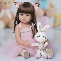 Bebê reborn coelinha boneca reborn menina com bichinho de pelúcia new happy