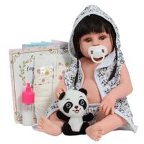 Bebê Reborn Com Panda Roupão 46cm 100% Vinil Siliconado