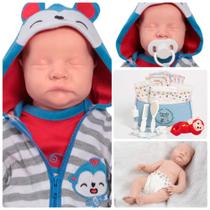 Bebê Reborn com Roupinha de Macaquinho Pelúcia e Mamadeira Bebê Reborn com Roupinha de Macaquinho Pelúcia e Mamadeira