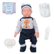 Bebê Reborn com Roupinha Urso Realista Olhos Fechados