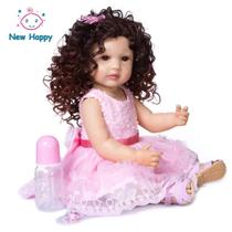 Bebê Reborn Corpo de Silicone Cabelo Cacheado New Happy