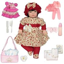 Bebê Reborn De Luxo Morena Vermelho Cegonha Dolls 23 Itens