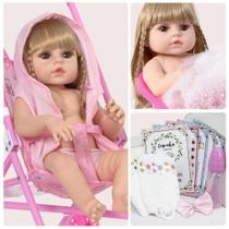 Bebe Reborn de Silicone Loira Barata Com Carrinho Dobrável Bebe Reborn de Silicone Loira Barata Com Carrinho Dobrável