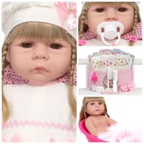 Bebê Reborn De Silicone Menina Loira Linda Com Kit 20 Itens